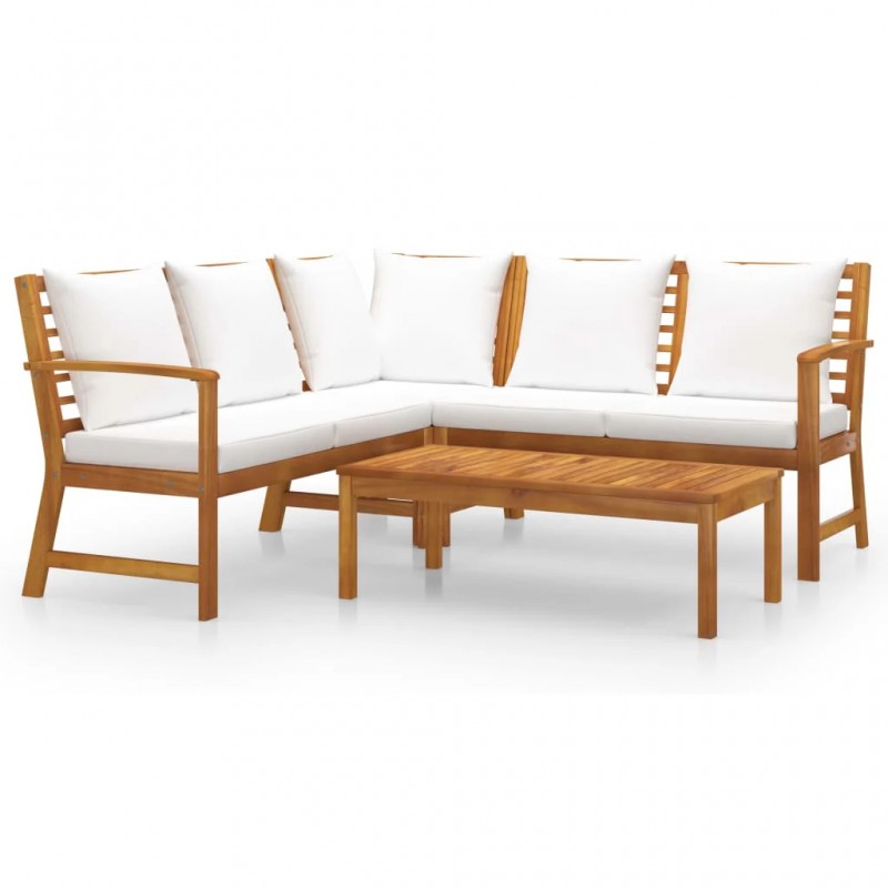 4 Piece Garden Lounge Set with Cushion Cream Solid Acacia Wood 4 Piece Garden Lounge Set with Cushion Cream Solid Acacia Wood