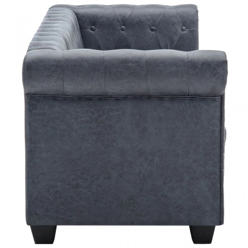 3-Seater Chesterfield Sofa Artificial Suede Leather Grey 3-Seater Chesterfield Sofa Artificial Suede Leather Grey