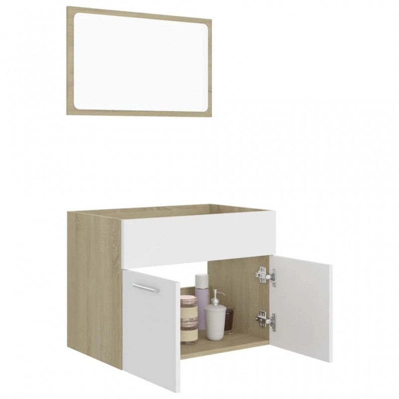 2 Piece Bathroom Furniture Set White and Sonoma Oak Engineered Wood 2 Piece Bathroom Furniture Set White and Sonoma Oak Engineered Wood
