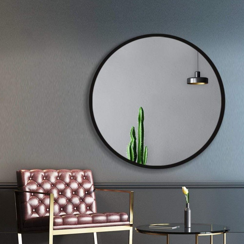 Embellir Wall Mirror Makeup 80cm Home Decor Framed Mirrors Bathroom Round Black Embellir Wall Mirror Makeup 80cm Home Decor Framed Mirrors Bathroom Round Black