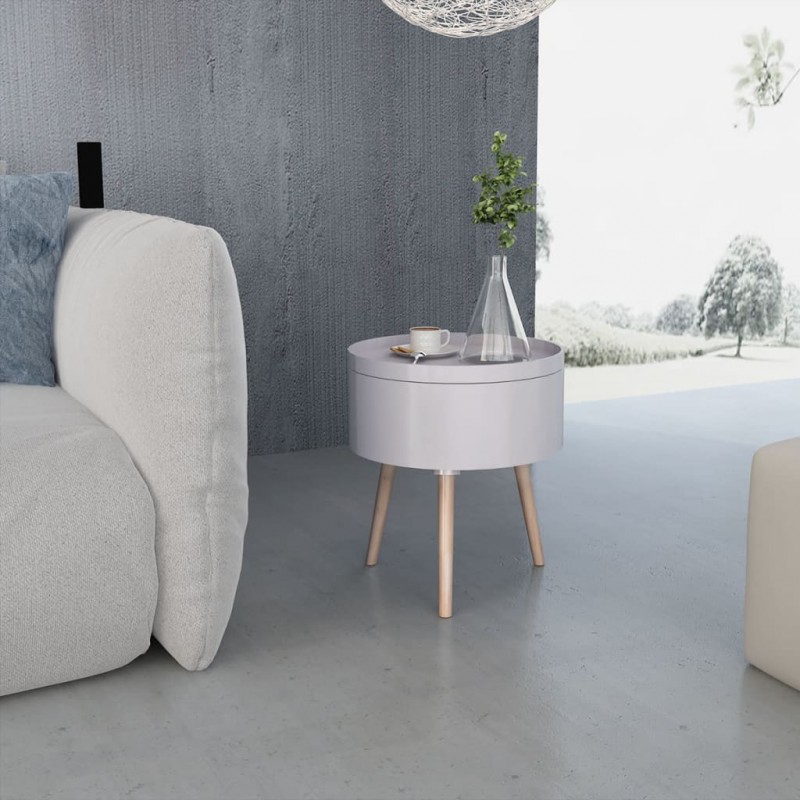 Side Table with Serving Tray Round 39.5x44.5 cm Grey Side Table with Serving Tray Round 39.5x44.5 cm Grey