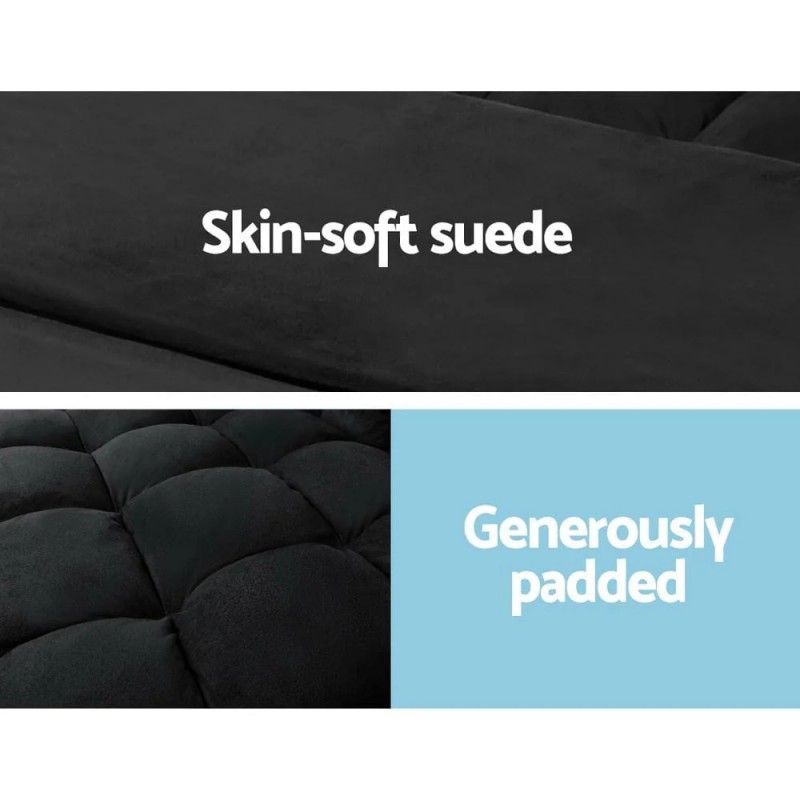 Artiss Lounge Sofa Bed 2-seater Charcoal Suede Artiss Lounge Sofa Bed 2-seater Charcoal Suede