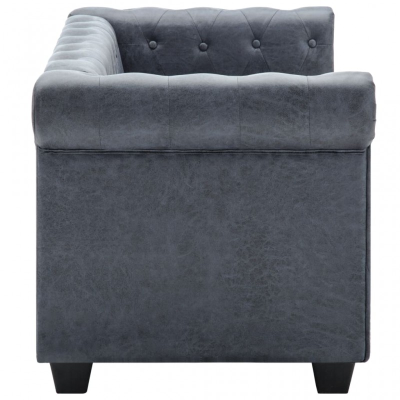2-Seater Chesterfield Sofa Artificial Suede Leather Grey 2-Seater Chesterfield Sofa Artificial Suede Leather Grey