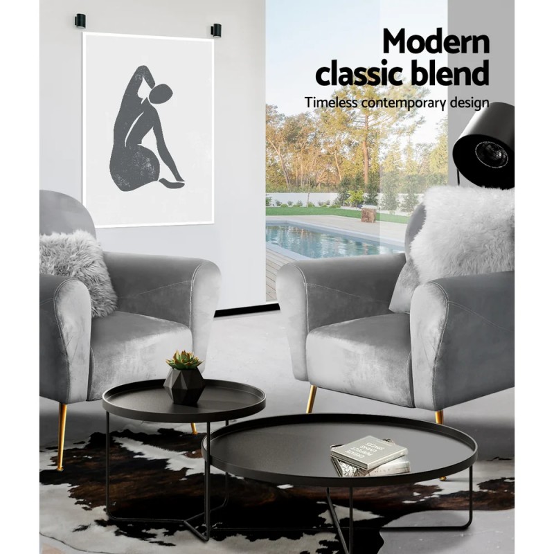 Artiss Armchair Lounge Chair Accent Armchairs Chairs Sofa Grey Velvet Cushion Artiss Armchair Lounge Chair Accent Armchairs Chairs Sofa Grey Velvet Cushion