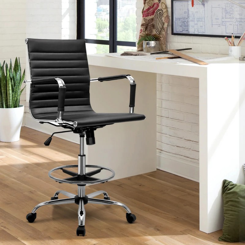 Artiss Office Chair Drafting Stool Leather Chairs Black Artiss Office Chair Drafting Stool Leather Chairs Black