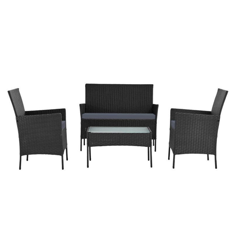 Gardeon 4 Seater Outdoor Sofa Set Wicker Setting Table Chair Furniture Black Gardeon 4 Seater Outdoor Sofa Set Wicker Setting Table Chair Furniture Black