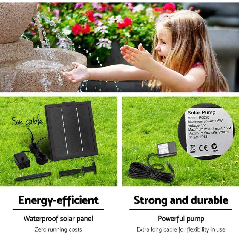 Gardeon Solar Water Feature with LED Lights 4-Tier Sand 72cm Gardeon Solar Water Feature with LED Lights 4-Tier Sand 72cm