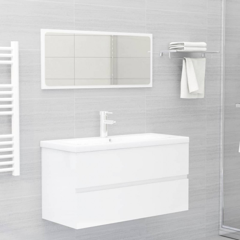 2 Piece Bathroom Furniture Set High Gloss White Engineered Wood