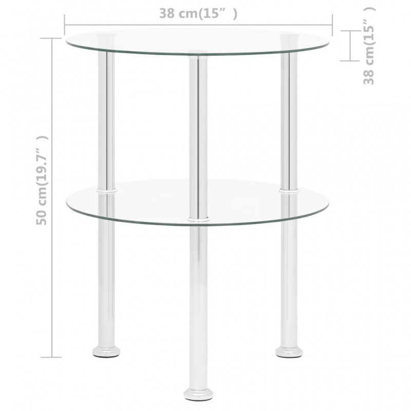 2-Tier Side Table Transparent 38 cm Tempered Glass 2-Tier Side Table Transparent 38 cm Tempered Glass