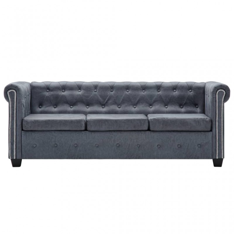 3-Seater Chesterfield Sofa Artificial Suede Leather Grey 3-Seater Chesterfield Sofa Artificial Suede Leather Grey