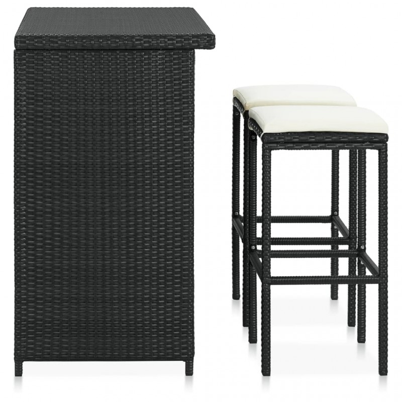 3 Piece Bar Set Poly Rattan Black 3 Piece Bar Set Poly Rattan Black
