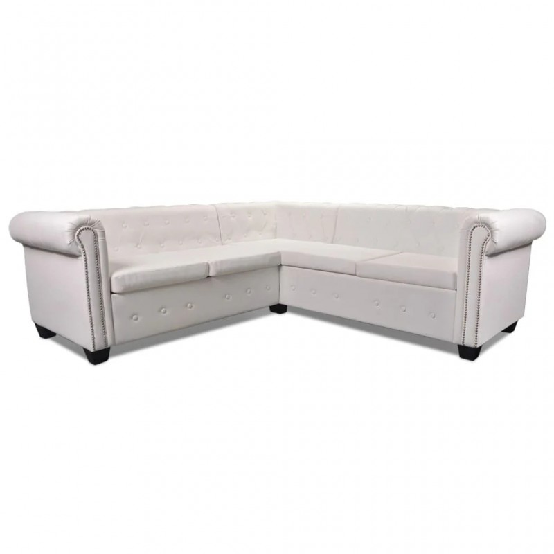 Chesterfield Corner Sofa 5-Seater Artificial Leather White Chesterfield Corner Sofa 5-Seater Artificial Leather White