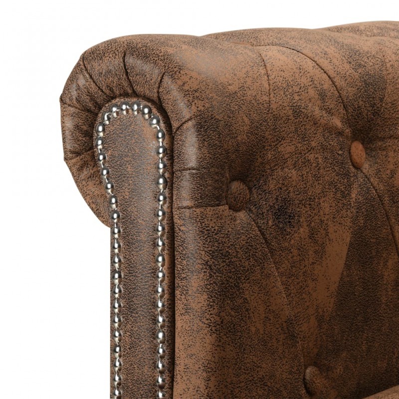 L-shaped Chesterfield Sofa Artificial Suede Leather Brown L-shaped Chesterfield Sofa Artificial Suede Leather Brown