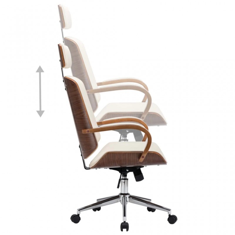 Swivel Office Chair with Headrest Cream Faux Leather and Bentwood Swivel Office Chair with Headrest Cream Faux Leather and Bentwood
