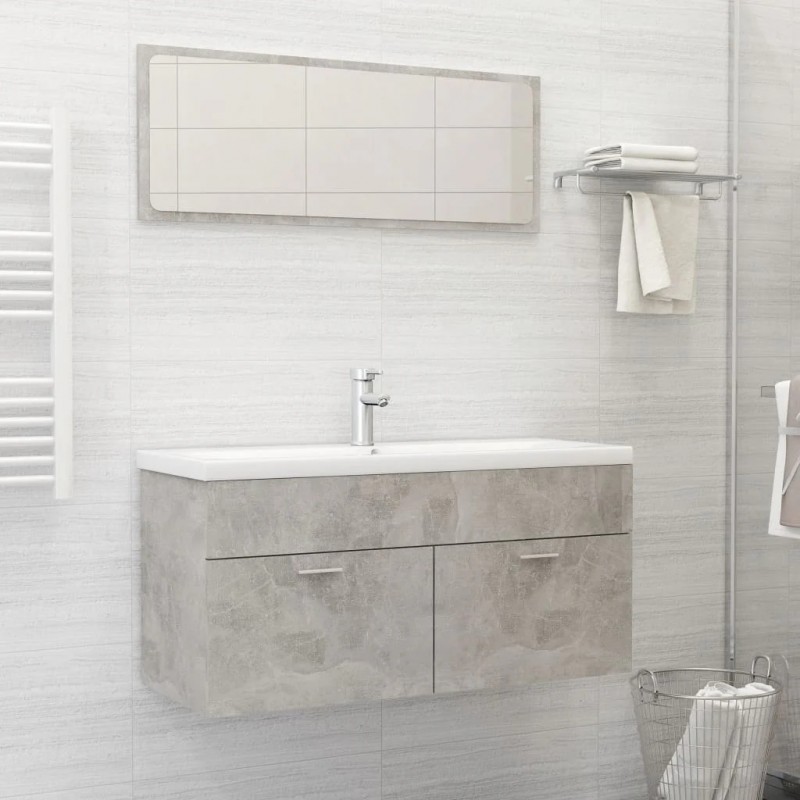 Bathroom Furniture Set Concrete Grey Engineered Wood