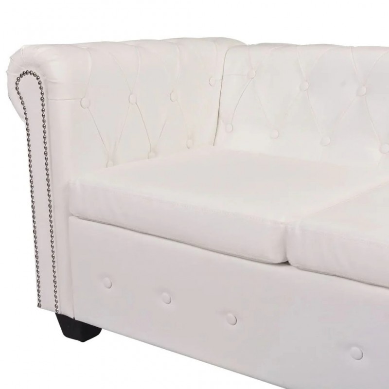 Chesterfield Corner Sofa 5-Seater Artificial Leather White Chesterfield Corner Sofa 5-Seater Artificial Leather White
