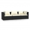 3-Seater Sofa with Cushions Black Poly Rattan