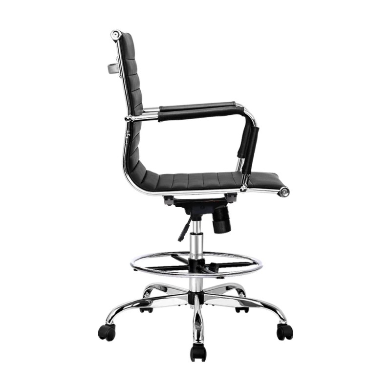 Artiss Office Chair Drafting Stool Leather Chairs Black Artiss Office Chair Drafting Stool Leather Chairs Black
