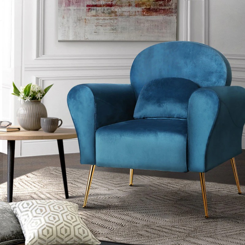 Artiss Armchair Lounge Chair Accent Chairs Armchairs Sofa Navy Velvet Cushion Artiss Armchair Lounge Chair Accent Chairs Armchairs Sofa Navy Velvet Cushion