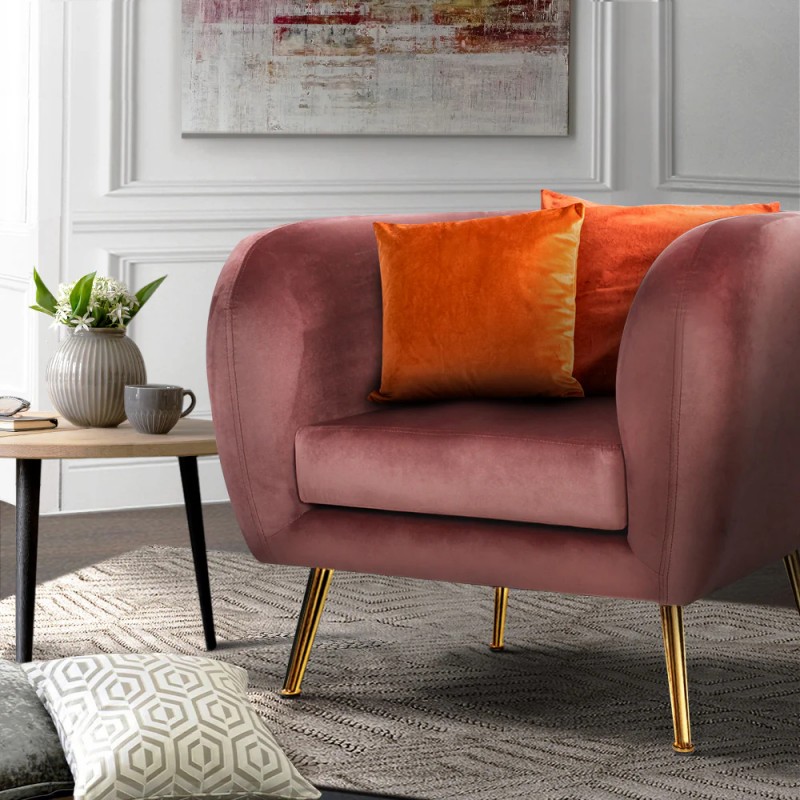 Artiss Armchair Lounge Sofa Arm Chair Accent Chairs Armchairs Couch Velvet Pink Artiss Armchair Lounge Sofa Arm Chair Accent Chairs Armchairs Couch Velvet Pink