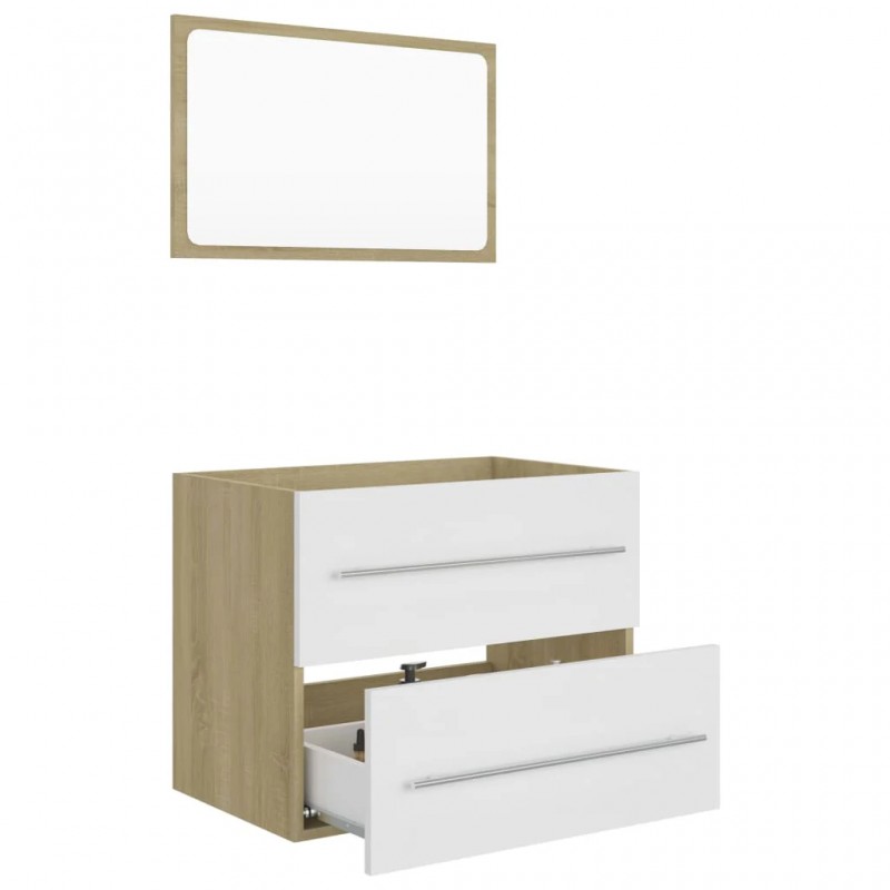 2 Piece Bathroom Furniture Set White and Sonoma Oak Engineered Wood 2 Piece Bathroom Furniture Set White and Sonoma Oak Engineered Wood