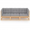 3-Seater Garden Sofa with Cushions Solid Pinewood