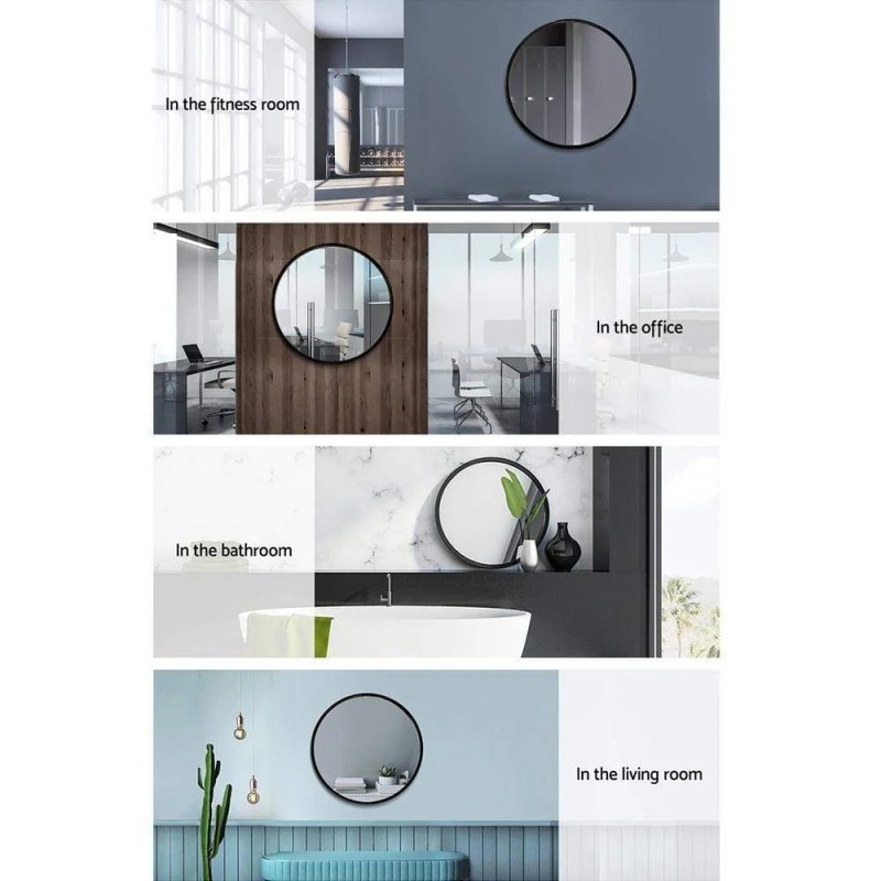 Embellir Wall Mirror Makeup 50cm Home Decor Framed Mirrors Bathroom Round Black Embellir Wall Mirror Makeup 50cm Home Decor Framed Mirrors Bathroom Round Black