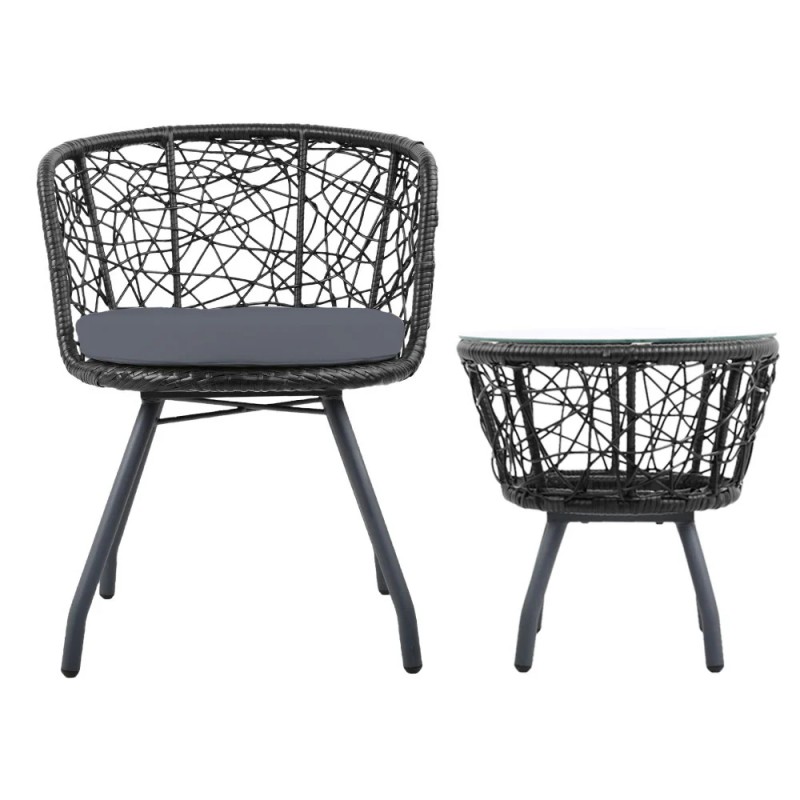 Gardeon 3PC Bistro Set Outdoor Furniture Rattan Table Chairs Patio Garden Cushion Black Gardeon 3PC Bistro Set Outdoor Furniture Rattan Table Chairs Patio Garden Cushion Black