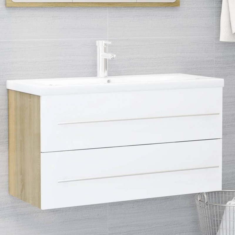 2 Piece Bathroom Furniture Set White and Sonoma Oak Engineered Wood 2 Piece Bathroom Furniture Set White and Sonoma Oak Engineered Wood