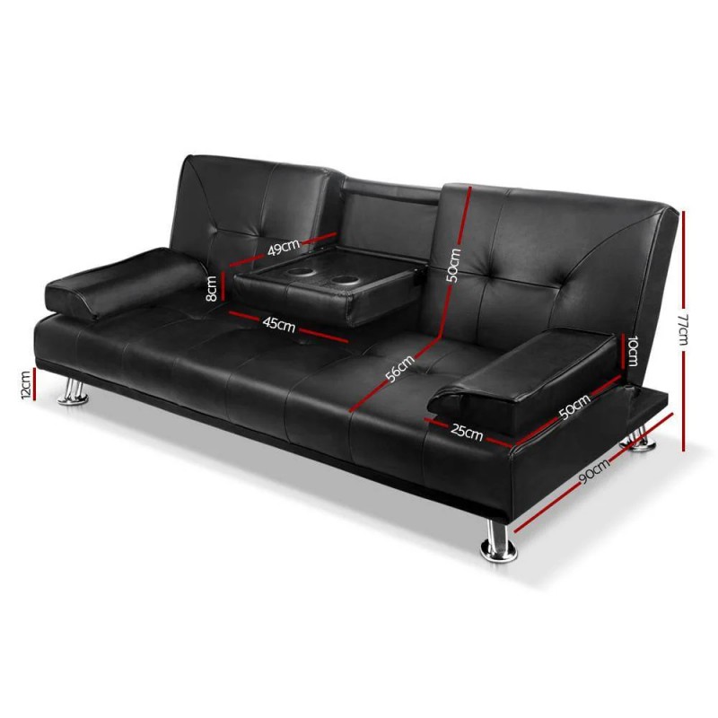 Artiss Sofa Bed 188CM Black PU Leather Artiss Sofa Bed 188CM Black PU Leather