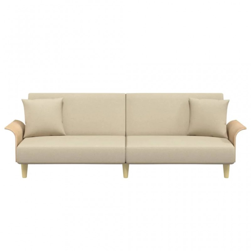 Sofa Bed with Armrests Cream Fabric Sofa Bed with Armrests Cream Fabric