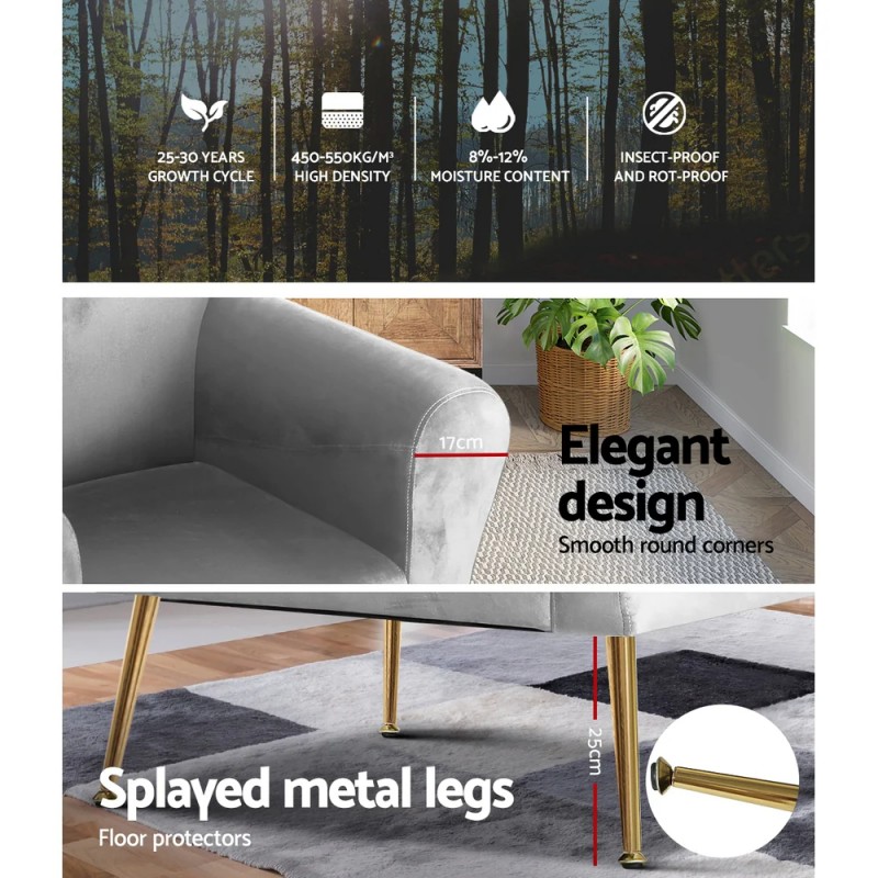 Artiss Armchair Lounge Chair Accent Armchairs Chairs Sofa Grey Velvet Cushion Artiss Armchair Lounge Chair Accent Armchairs Chairs Sofa Grey Velvet Cushion