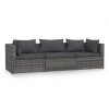 3-Seater Sofa with Cushions Grey Poly Rattan