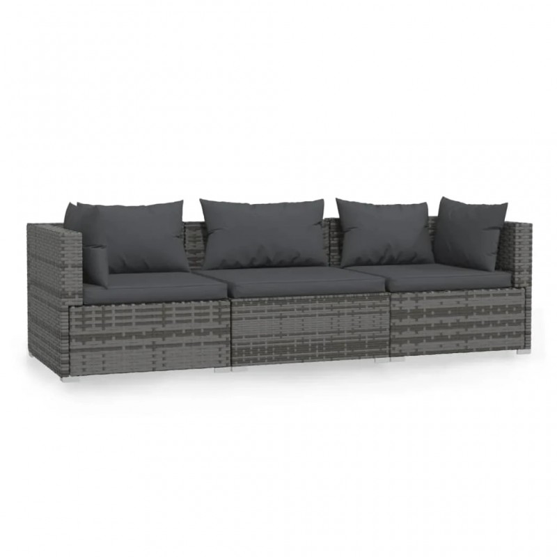 3-Seater Sofa with Cushions Grey Poly Rattan 3-Seater Sofa with Cushions Grey Poly Rattan