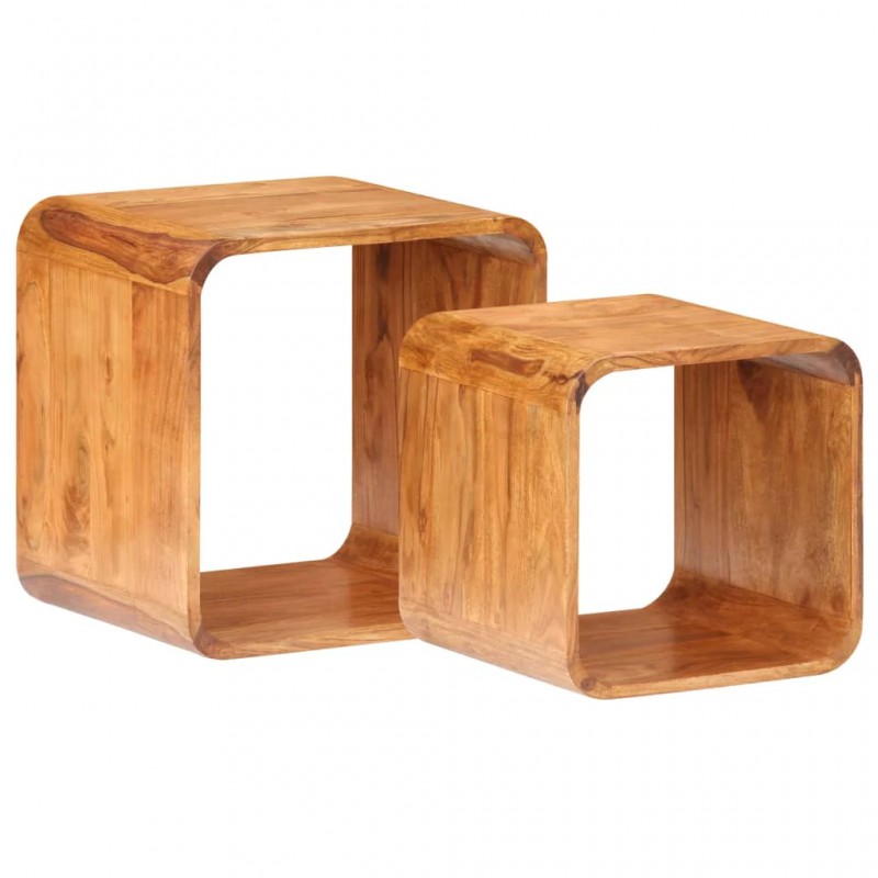 Side Tables 2 pcs Solid Acacia Wood Honey Finish Side Tables 2 pcs Solid Acacia Wood Honey Finish