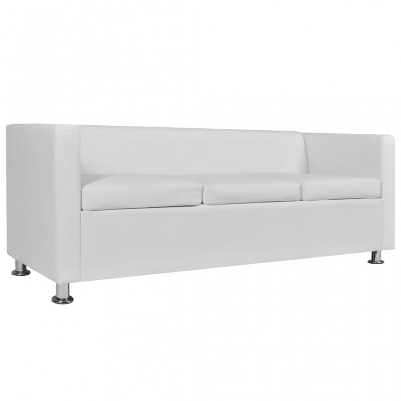 Sofa 3-Seater Artificial Leather White Sofa 3-Seater Artificial Leather White