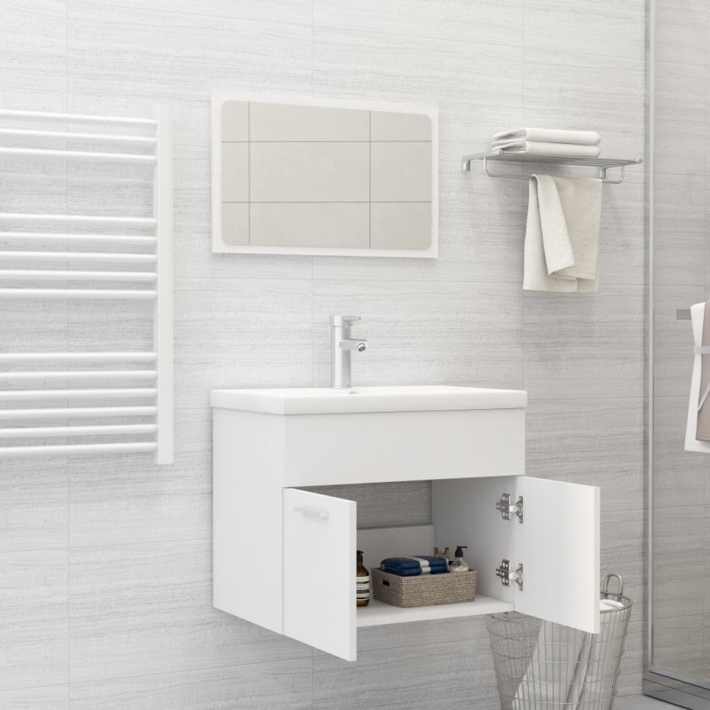 2 Piece Bathroom Furniture Set White Engineered Wood 2 Piece Bathroom Furniture Set White Engineered Wood
