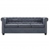Chesterfield Sofa Set Artificial Suede Leather Grey