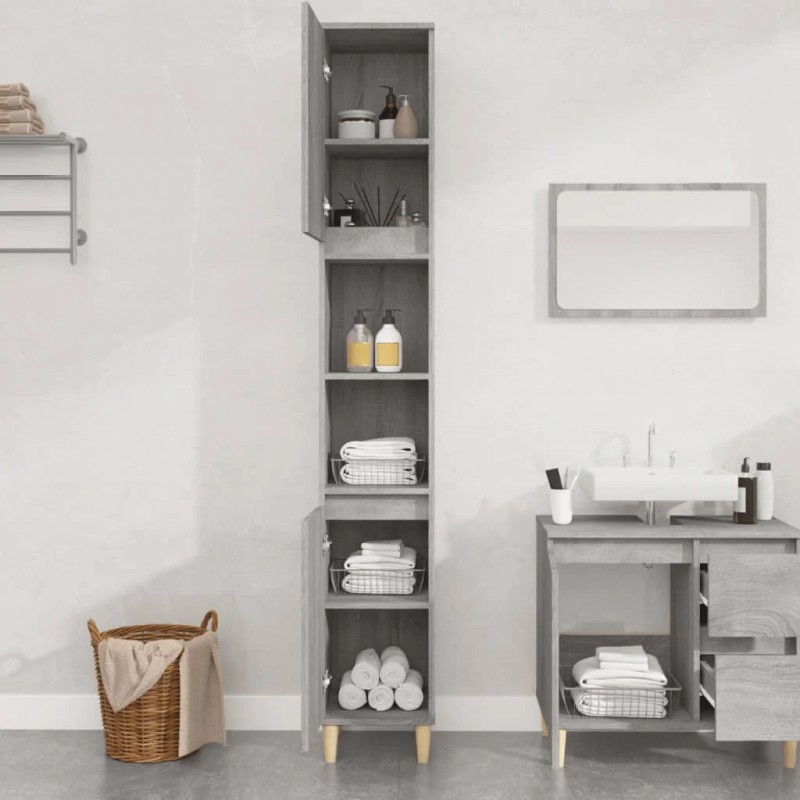 Bathroom Cabinet Grey Sonoma 30x30x190 cm Engineered Wood Bathroom Cabinet Grey Sonoma 30x30x190 cm Engineered Wood