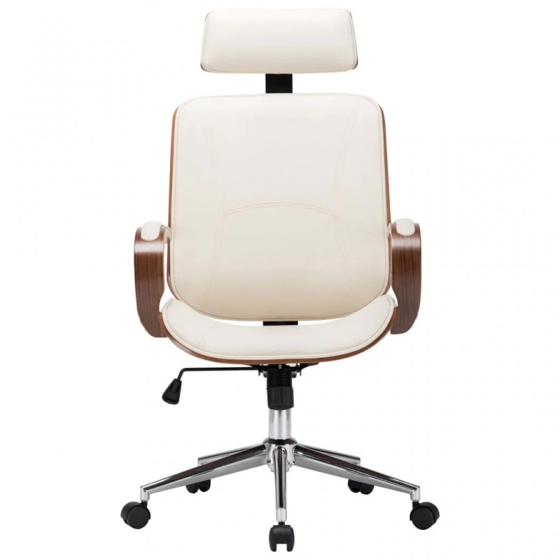 Swivel Office Chair with Headrest Cream Faux Leather and Bentwood Swivel Office Chair with Headrest Cream Faux Leather and Bentwood