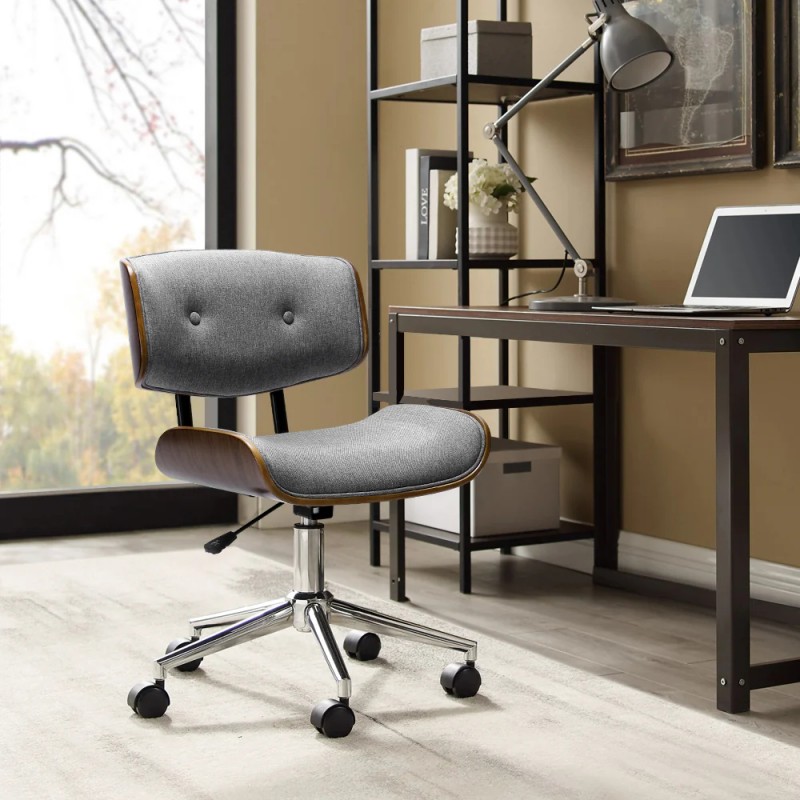 Artiss Wooden Office Chair Fabric Seat Grey Artiss Wooden Office Chair Fabric Seat Grey