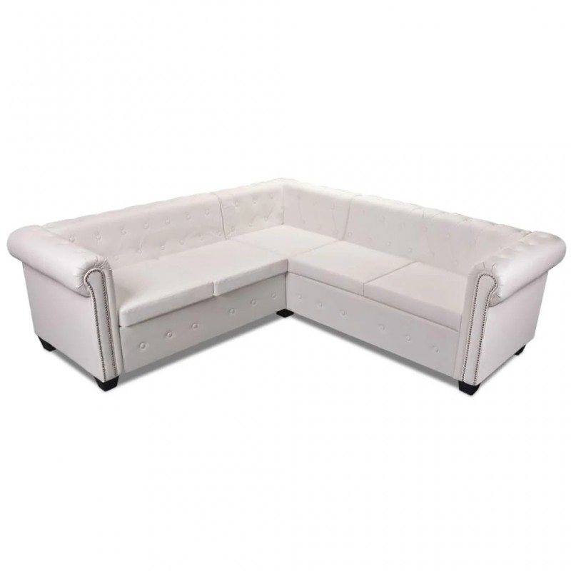Chesterfield Corner Sofa 5-Seater Artificial Leather White Chesterfield Corner Sofa 5-Seater Artificial Leather White