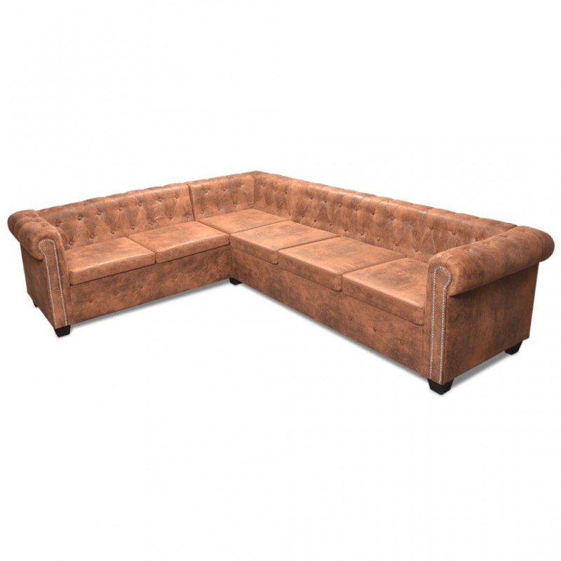 Chesterfield Corner Sofa 6-Seater Artificial Leather Brown Chesterfield Corner Sofa 6-Seater Artificial Leather Brown