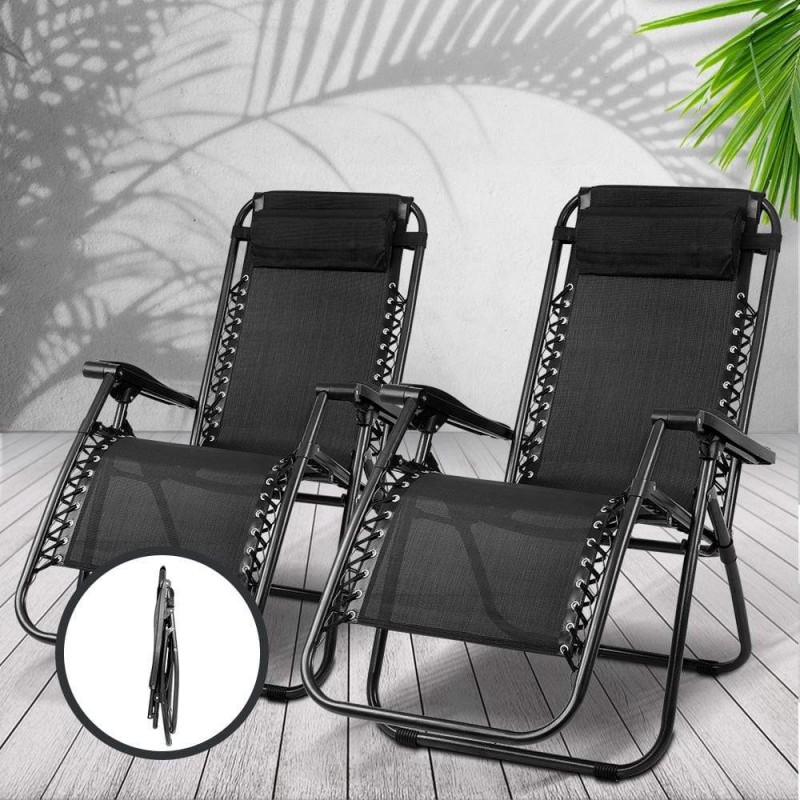 Gardeon 2PC Zero Gravity Chair Folding Outdoor Recliner Adjustable Sun Lounge Camping Black Gardeon 2PC Zero Gravity Chair Folding Outdoor Recliner Adjustable Sun Lounge Camping Black