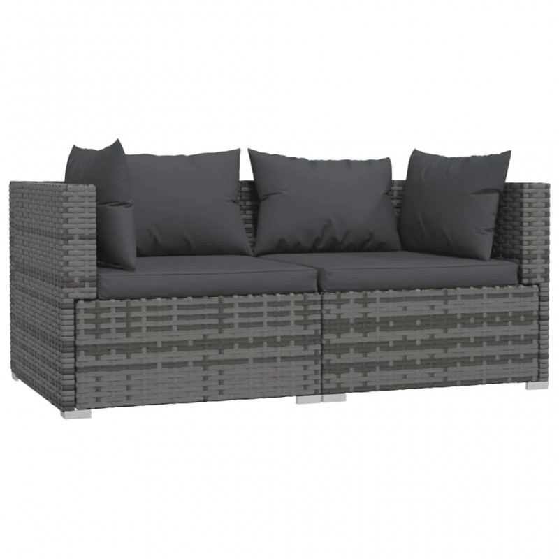 2-Seater Sofa with Cushions Grey Poly Rattan 2-Seater Sofa with Cushions Grey Poly Rattan