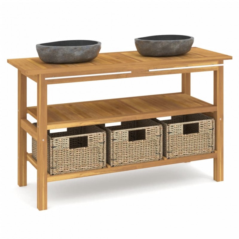 Bathroom Vanity Cabinet with River Stone Sinks Solid Wood Teak Bathroom Vanity Cabinet with River Stone Sinks Solid Wood Teak