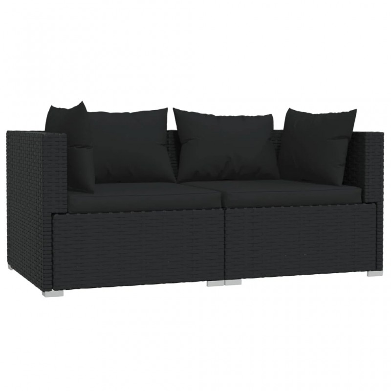2-Seater Sofa with Cushions Black Poly Rattan 2-Seater Sofa with Cushions Black Poly Rattan