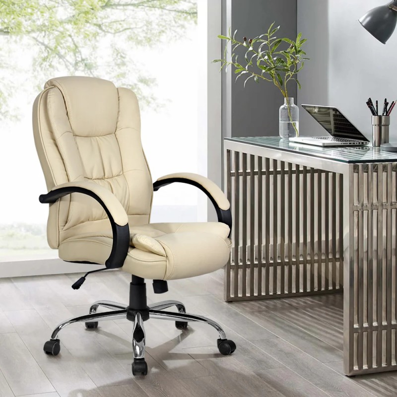 Artiss Executive Office Chair Leather Tilt Beige Artiss Executive Office Chair Leather Tilt Beige