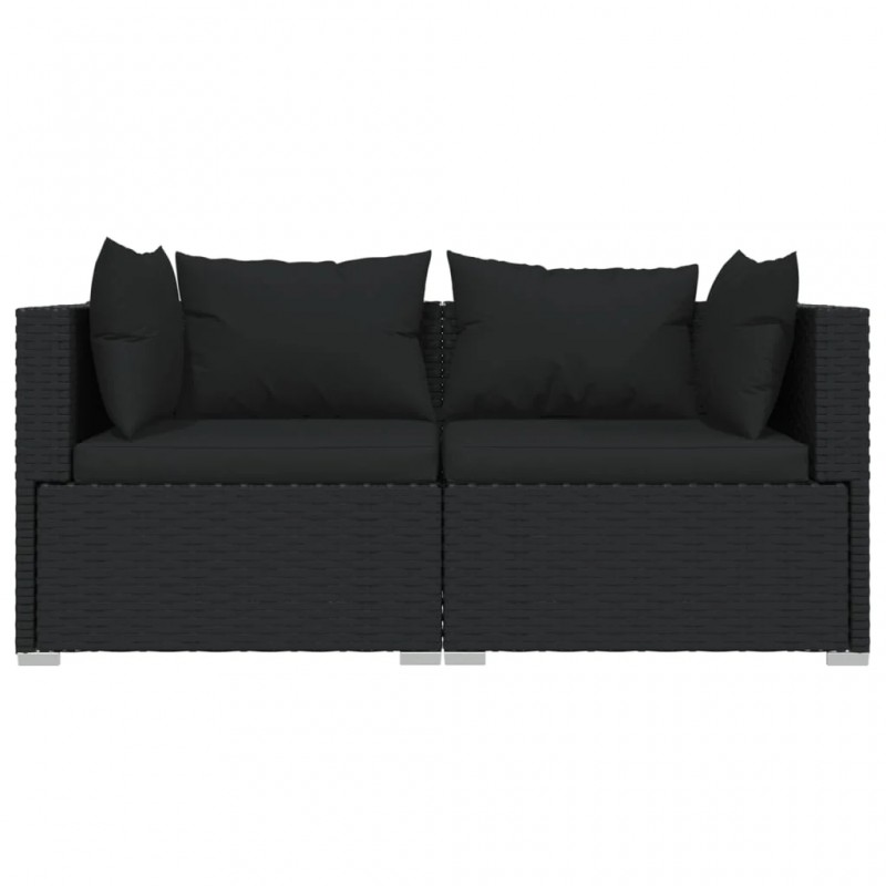 2-Seater Sofa with Cushions Black Poly Rattan 2-Seater Sofa with Cushions Black Poly Rattan