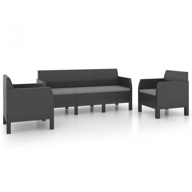 3 Piece Garden Lounge Set with Cushions PP Rattan Anthracite 3 Piece Garden Lounge Set with Cushions PP Rattan Anthracite